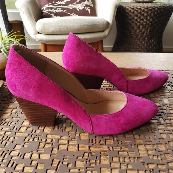 Anthropologie | Block Heel Pumps | Fuschia Suede | Size 9.5 | NWOB - Picture 1 of 7